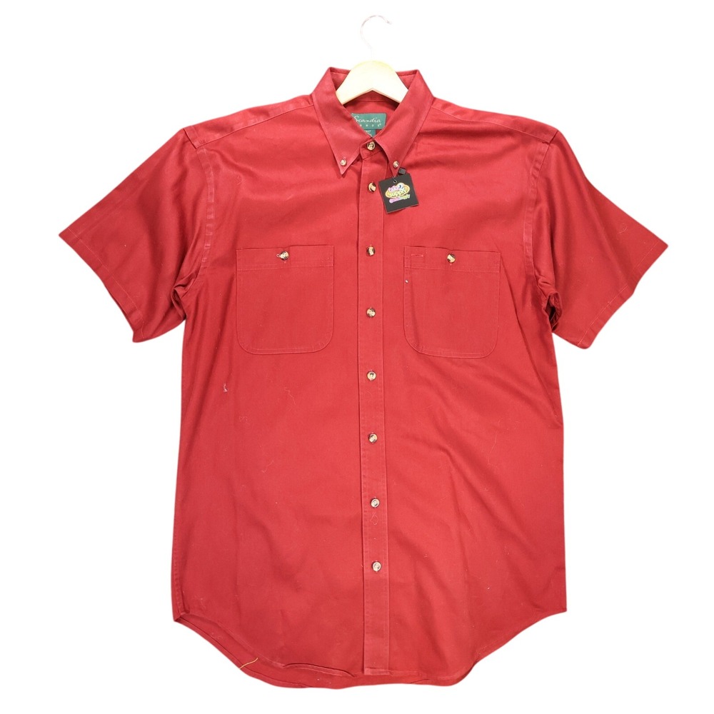 Scandia Woods Button Down Shirt Mens Large Tall Red Excellent Short Sleeve Twill